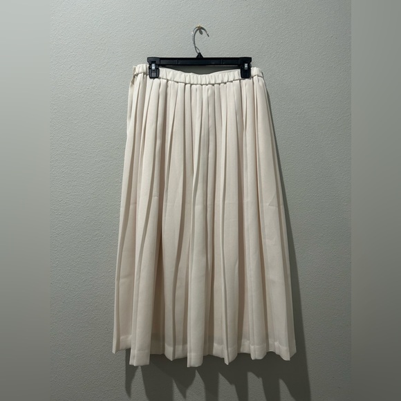 pleated beige champagne accordion linen cotton midi maxi church skirt lined sz 8 - Picture 4 of 8